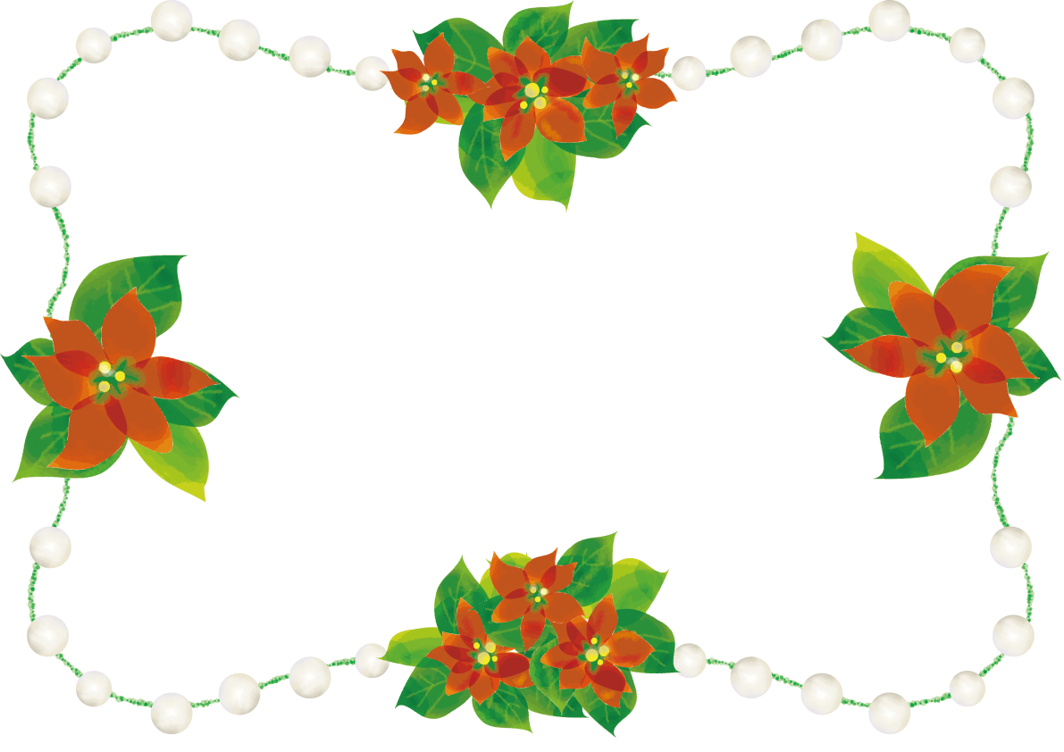 ポインセチアとパールのクリスマスイラストおしゃれフレーム無料イラスト57817に写真・文字を入れる
