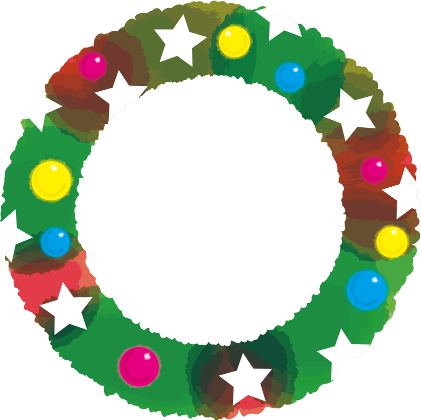 リースに星柄クリスマスかわいいフレーム無料イラスト57829に写真・文字を入れる