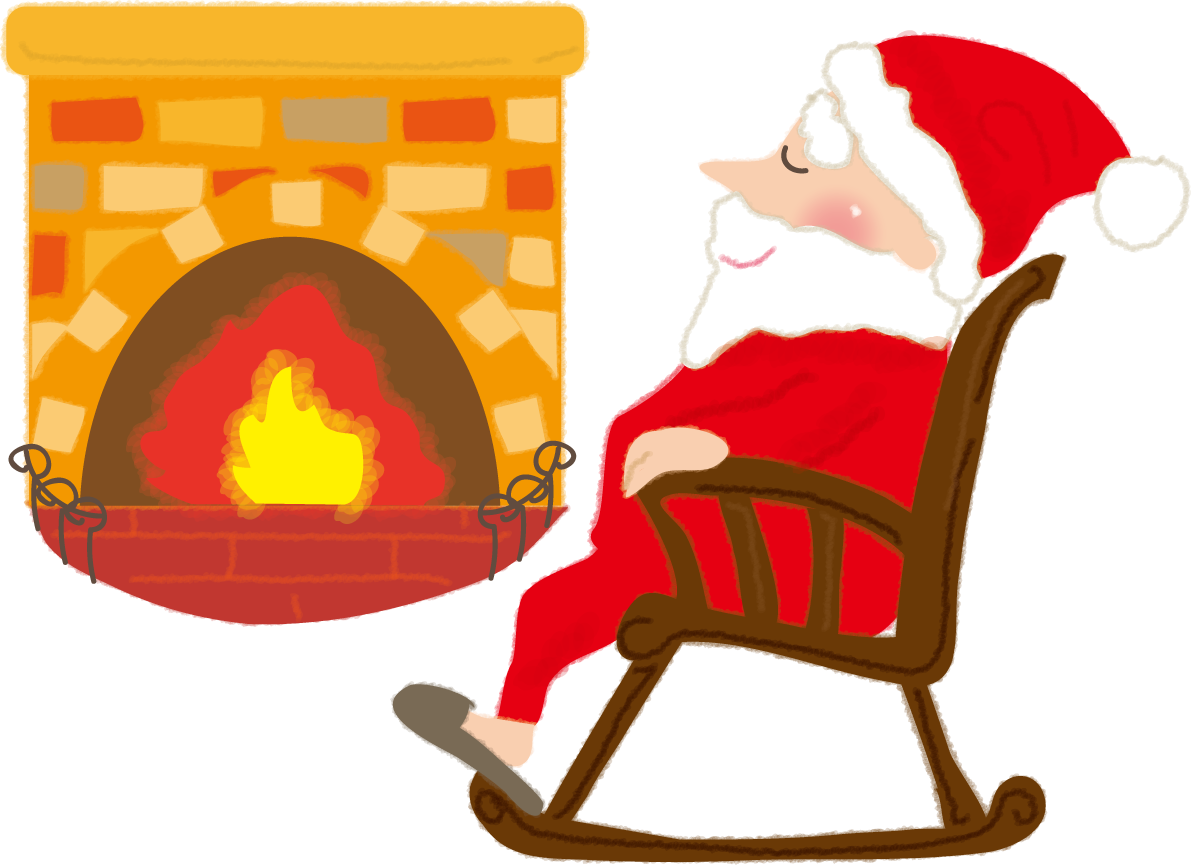 暖炉でくつろぐサンタのクリスマスかわいい無料イラスト57845に写真・文字を入れる