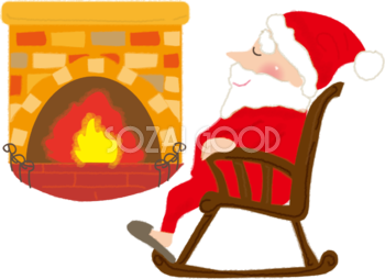 暖炉でくつろぐサンタのクリスマスかわいい無料イラスト57845