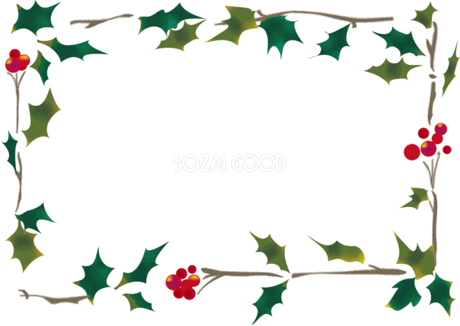 柊で囲むクリスマスイラストおしゃれフレーム無料イラスト 素材good