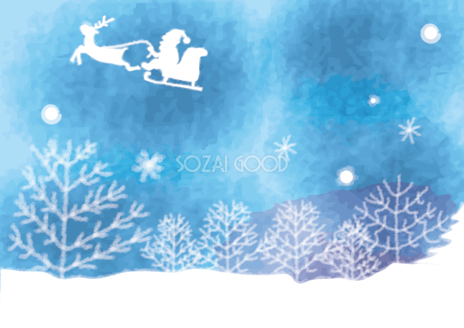 クリスマス 雪の舞う空にソリで飛ぶ 素材フリー背景無料イラスト 素材good