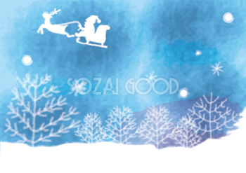 クリスマス(雪の舞う空にソリで飛ぶ)素材フリー背景無料イラスト58074