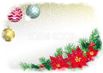 クリスマス 霜とポインセチアフレーム飾り枠の無料イラスト画像58296