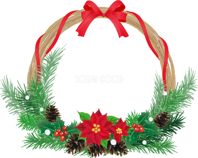クリスマス シンプルなリース フレーム 飾り枠の無料イラスト画像508 素材good