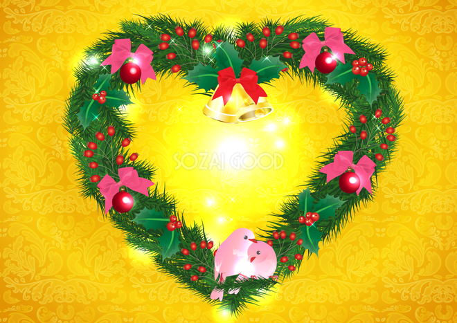 クリスマス ハート柊のリース フレーム 飾り枠の無料イラスト画像517 素材good