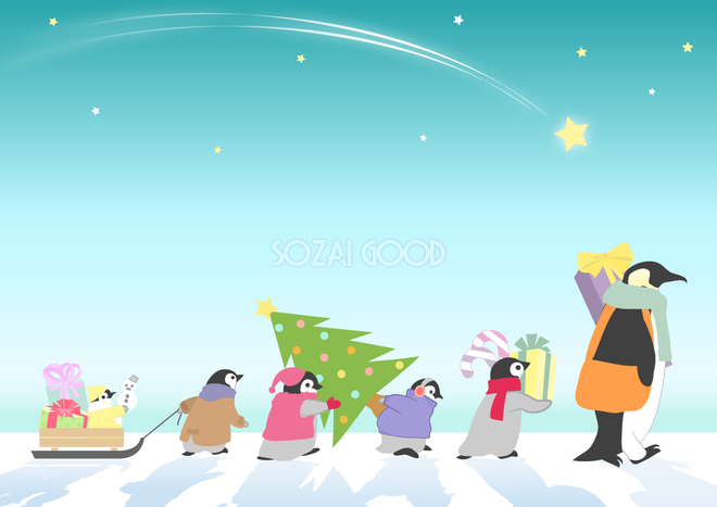 クリスマス ペンギン親子背景無料イラスト画像58374 素材good