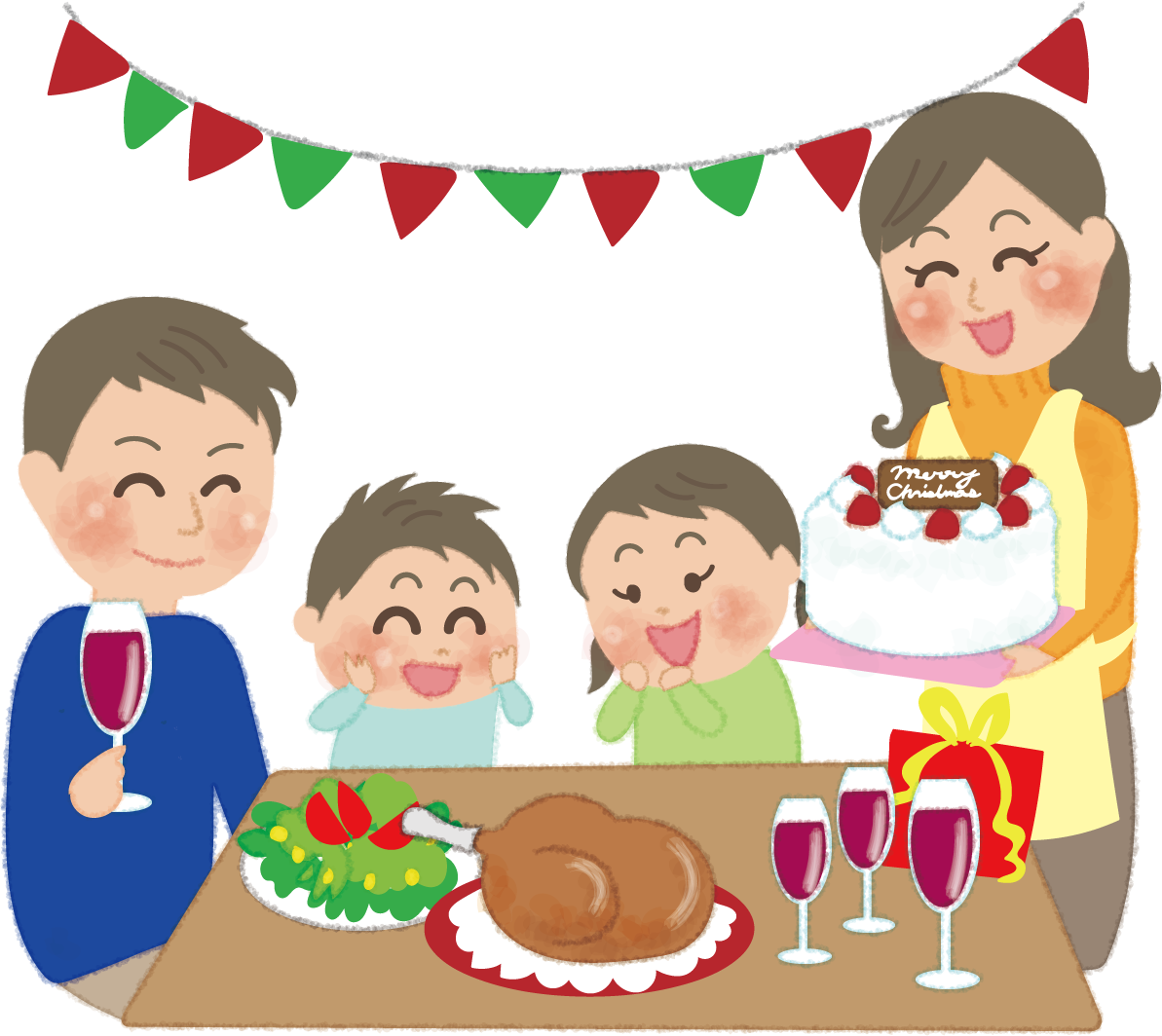 クリスマスパーティをする家族の無料イラスト58637に写真・文字を入れる