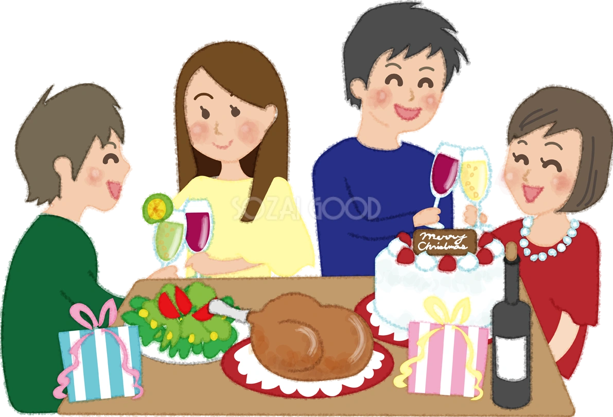 クリスマスパーティをする合コンの無料イラスト58641