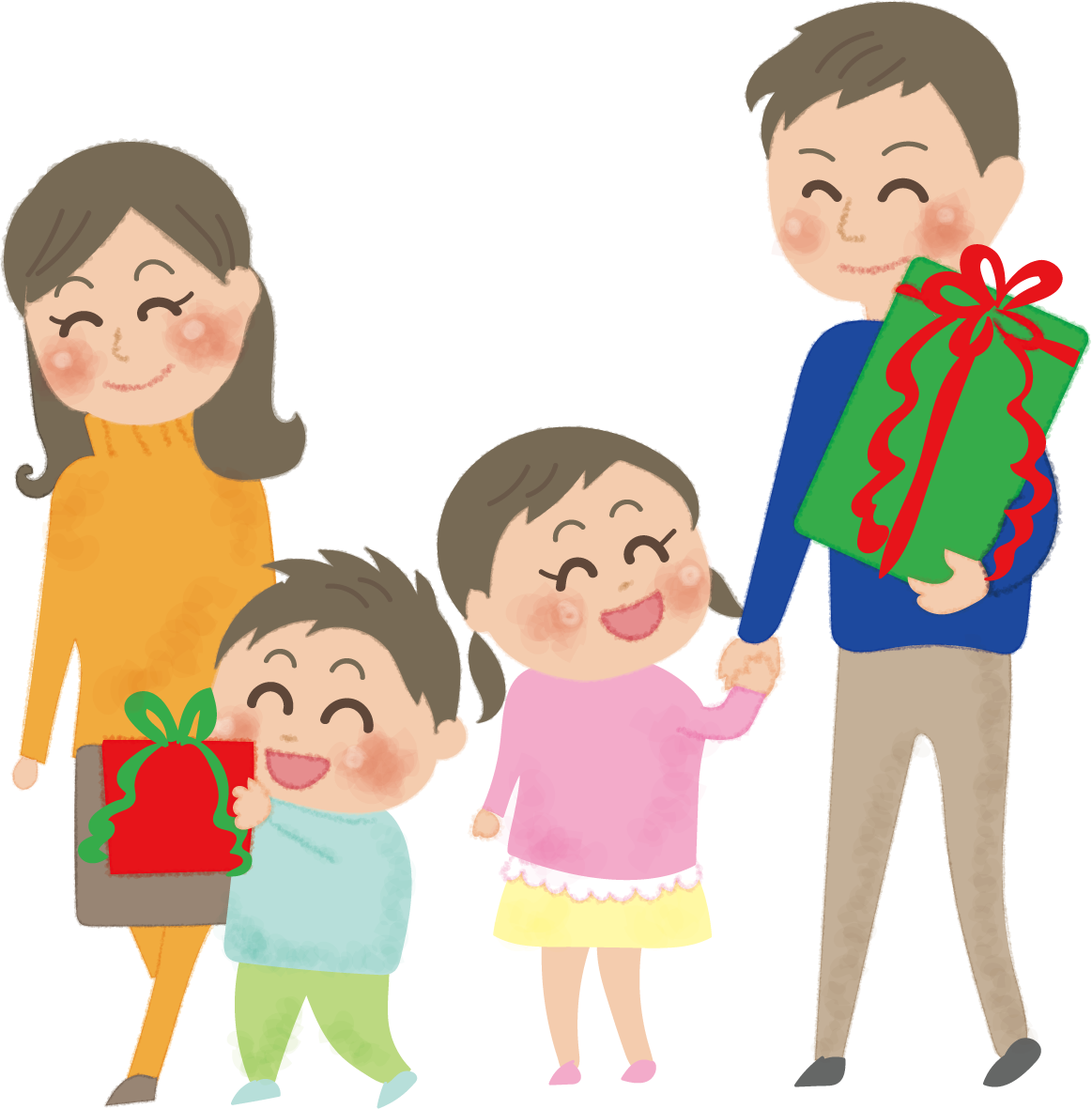 クリスマスプレゼントの買い出しをする家族の無料イラスト58649に写真・文字を入れる