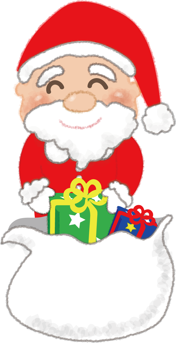 クリスマスプレゼントを詰めるサンタの無料イラスト58654に写真・文字を入れる