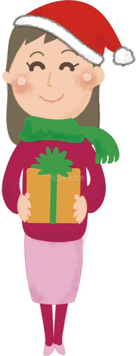 クリスマスプレゼントを笑顔で渡す女性の無料イラスト58670