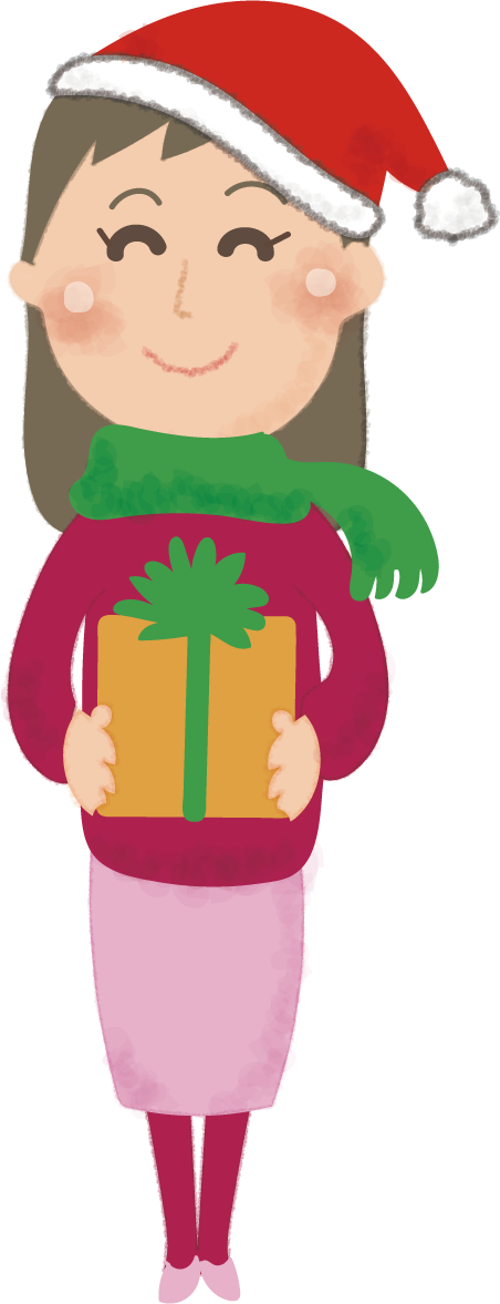 クリスマスプレゼントを笑顔で渡す女性の無料イラスト58670に写真・文字を入れる