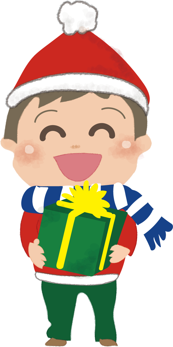 クリスマスプレゼントを笑顔で渡す男の子の無料イラスト58674に写真・文字を入れる