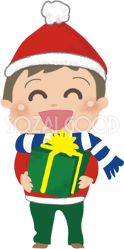 クリスマスプレゼントを笑顔で渡す男の子の無料イラスト58674