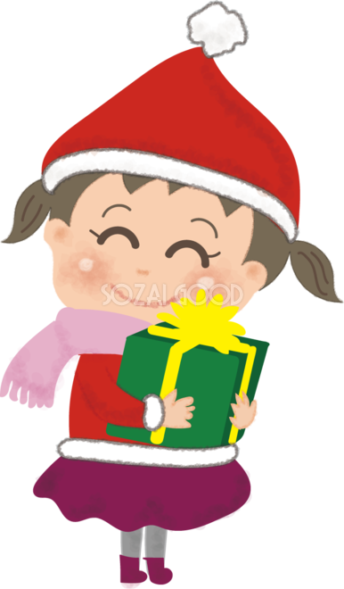 クリスマスプレゼントを抱く女の子の無料イラスト58700 素材good