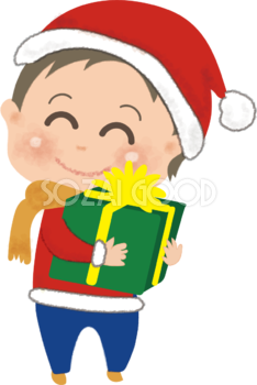 クリスマスプレゼントを抱く男の子の無料イラスト58713