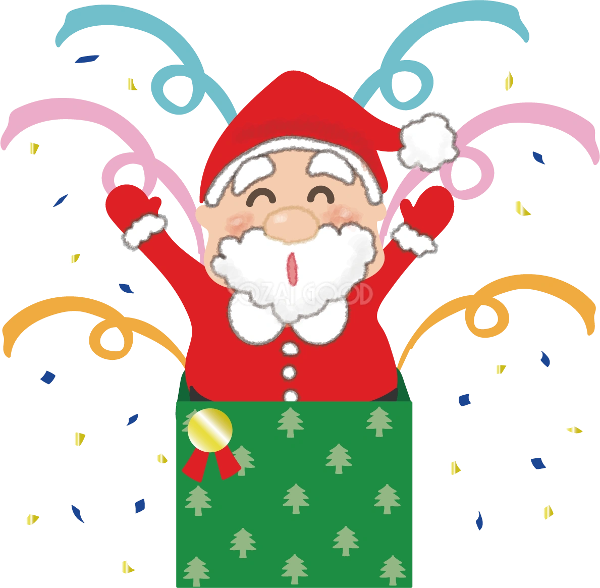 クリスマスプレゼント箱からサンタが飛び出すの無料イラスト58729