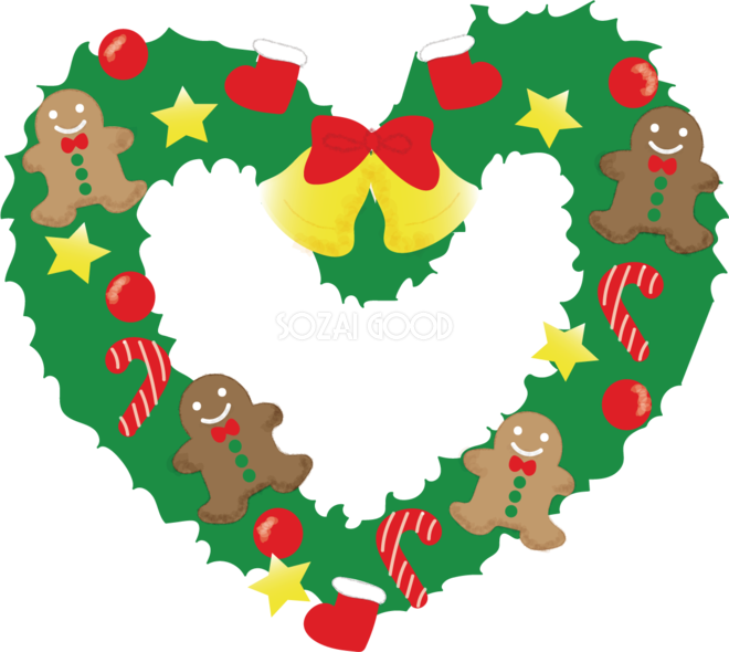 クリスマスリース ハート の無料イラスト58734 素材good