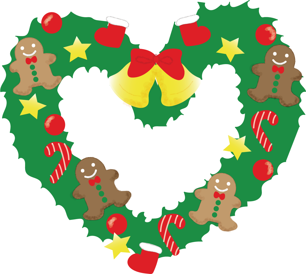 クリスマスリース（ハート）の無料イラスト58734に写真・文字を入れる