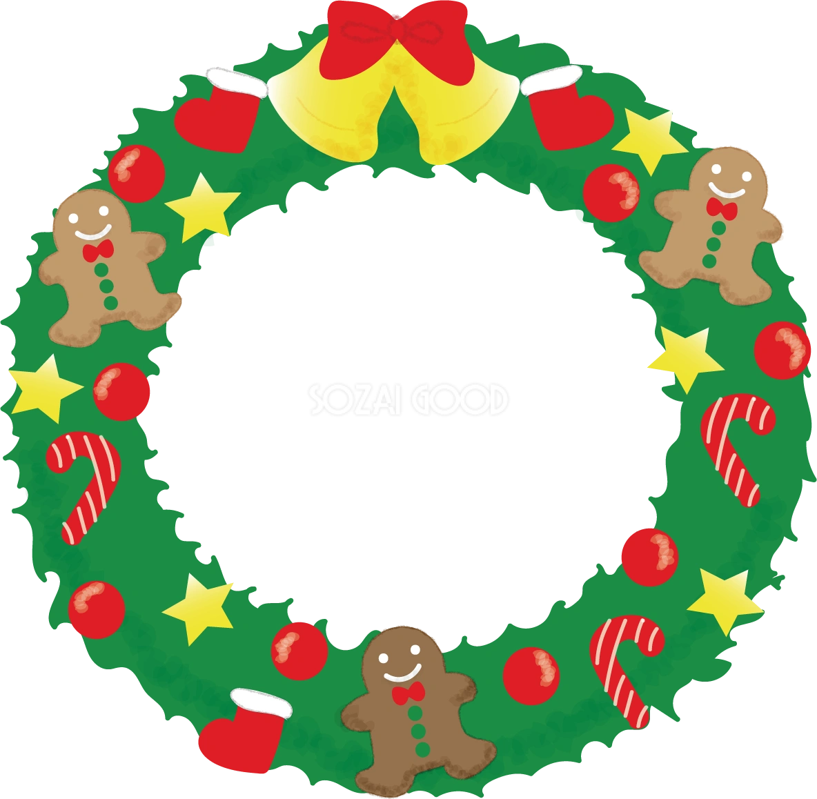 クリスマスリース(円)の無料イラスト58738
