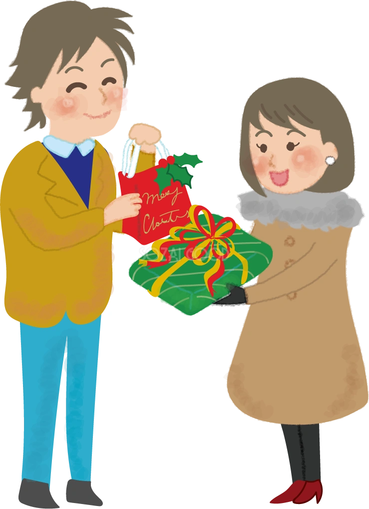 プレゼント交換するカップルの無料イラスト58782