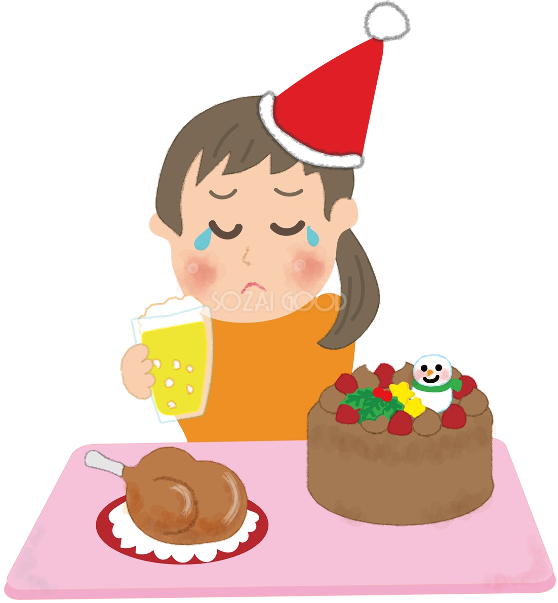 一人の悲しいクリスマスを過ごす女性の無料イラスト58791