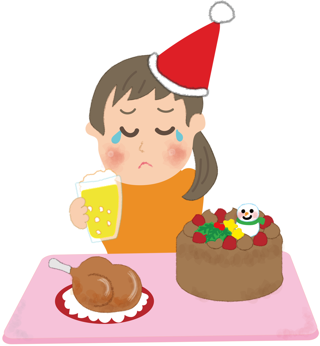 一人の悲しいクリスマスを過ごす女性の無料イラスト58791に写真・文字を入れる