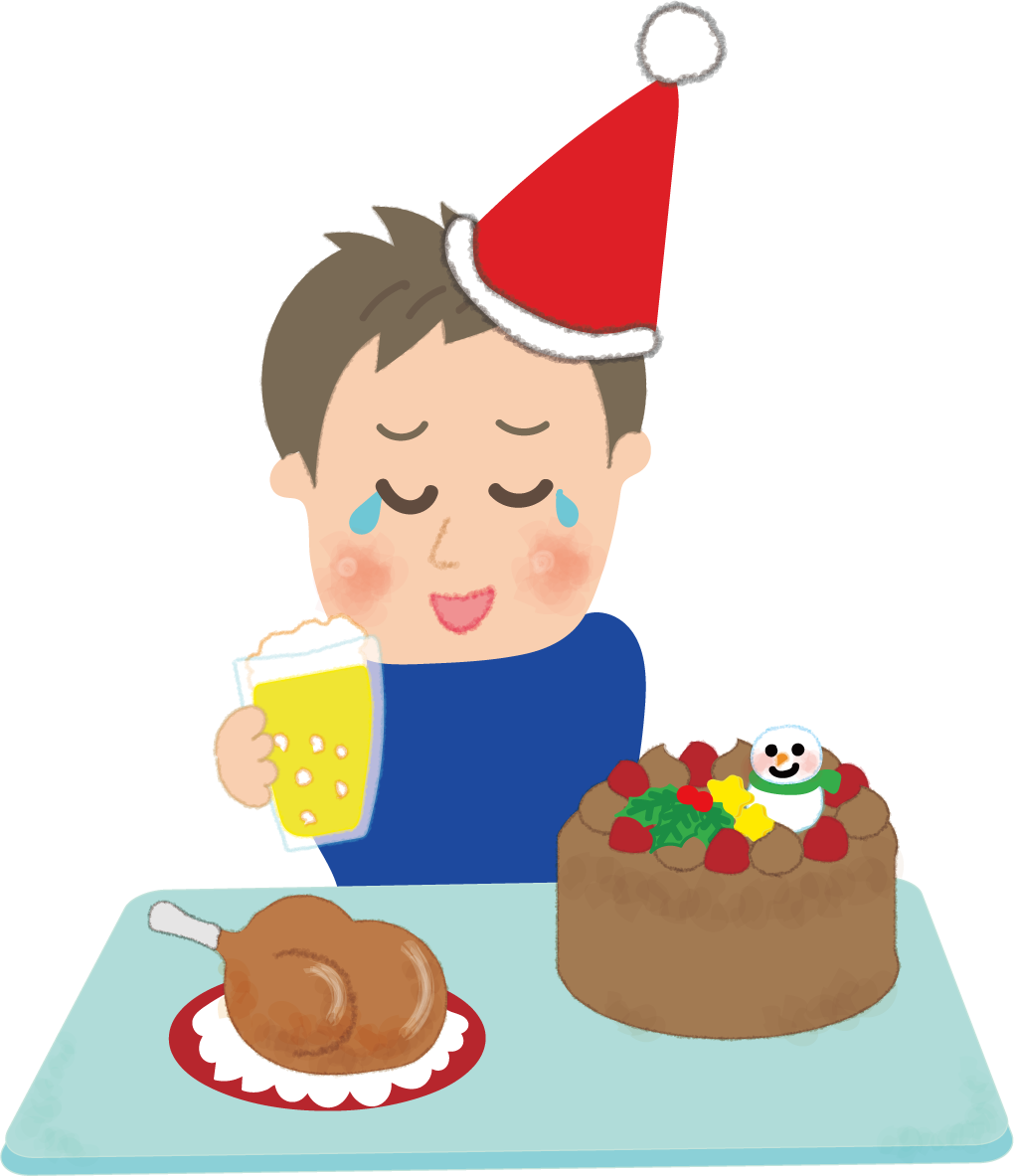 一人の悲しいクリスマスを過ごす男性の無料イラスト58795に写真・文字を入れる
