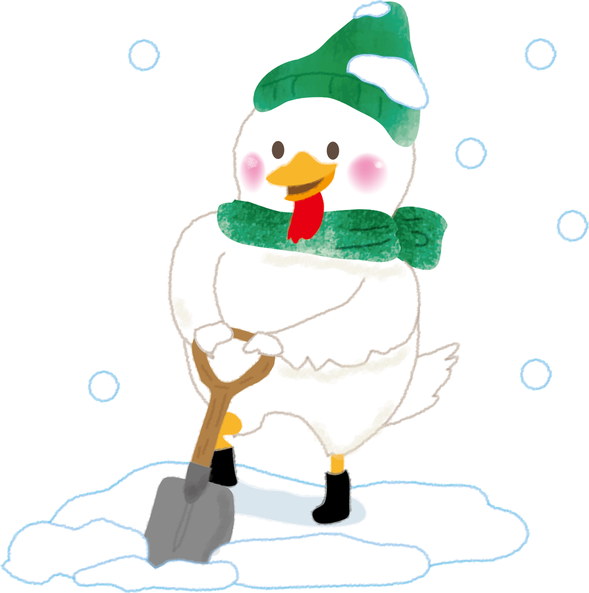 酉の無料イラスト かわいいスコップで雪かき2017干支58944に写真・文字を入れる