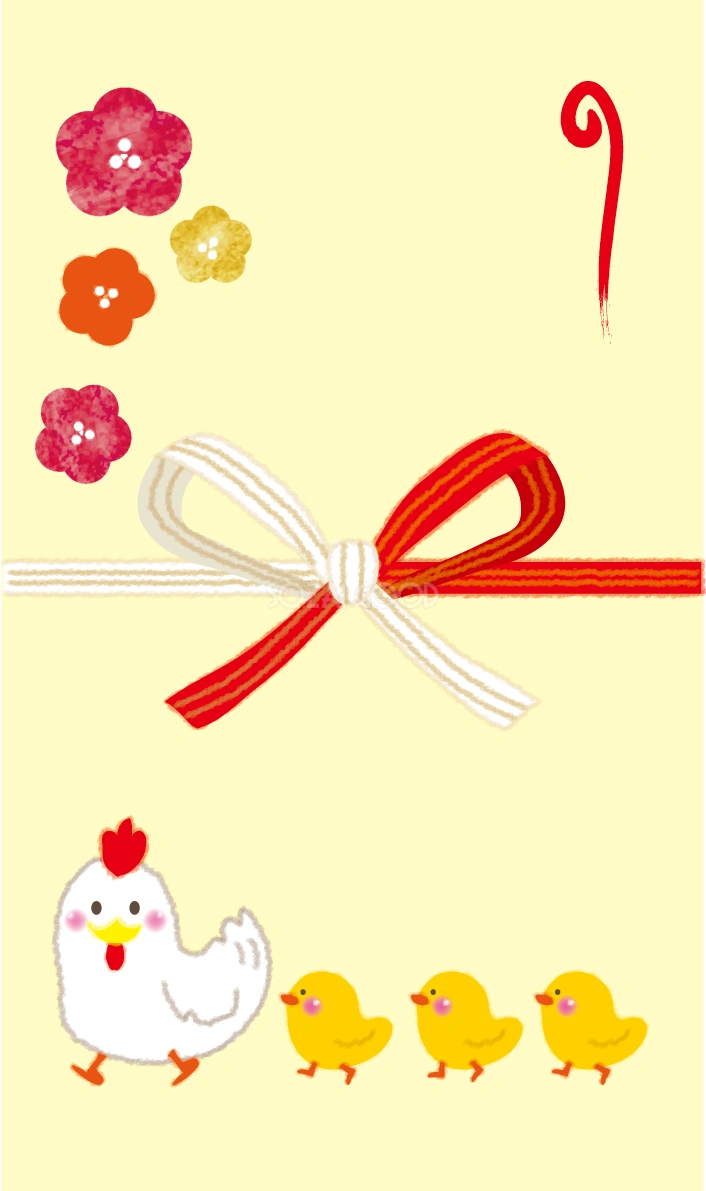 熨斗のかわいい酉親子の無料イラスト58976