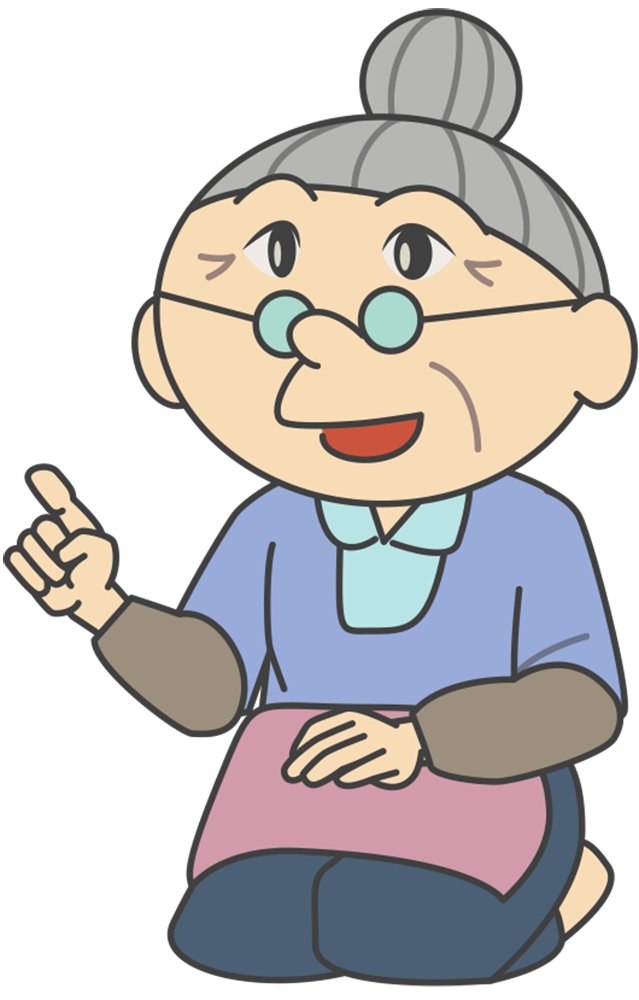 おばあちゃんが指差し  無料イラストに写真・文字を入れる