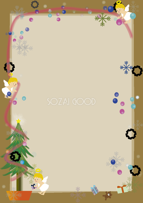 クリスマス 天使とツリー 縦のフレーム枠無料イラスト 素材good