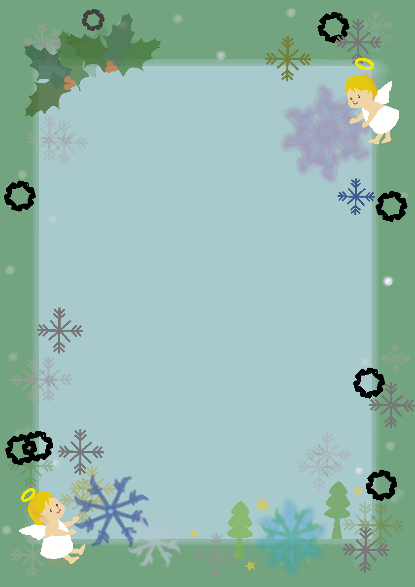 クリスマス(天使と雪の結晶)縦のフレーム枠無料イラスト59039に写真・文字を入れる