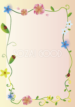 ツタ(蔦とお花)縦のフレーム無料イラスト59052