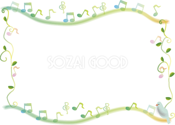 かわいい音符と小鳥フレーム飾り枠の無料イラスト59237