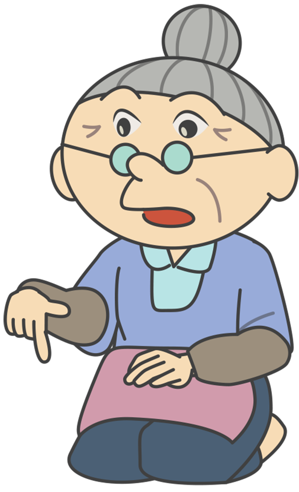 下を指差しおばあちゃん  無料イラストに写真・文字を入れる