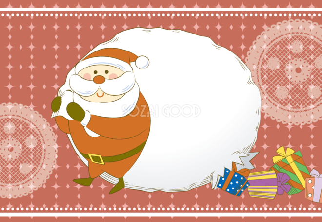 クリスマス かわいいサンタプレゼント袋 フレームの無料イラスト59272 素材good