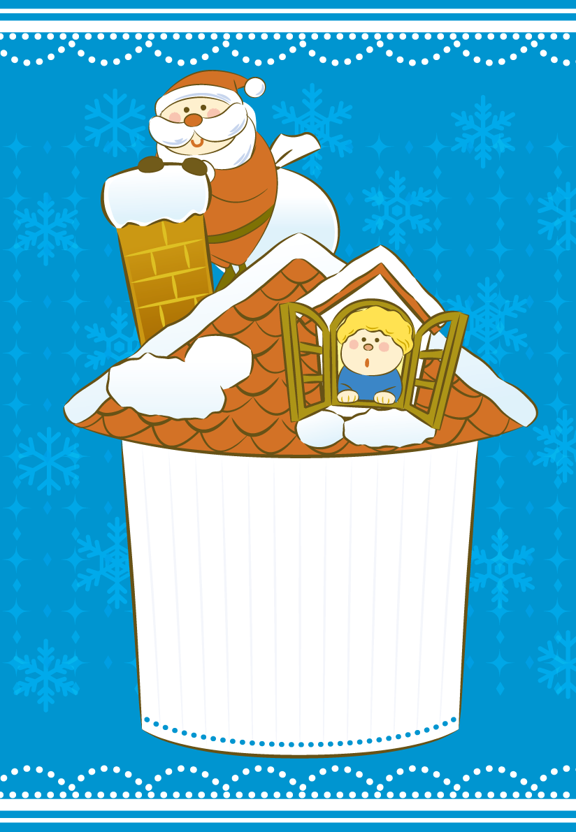 クリスマス(煙突の家とサンタ)縦フレーム枠の無料イラスト59284に写真・文字を入れる