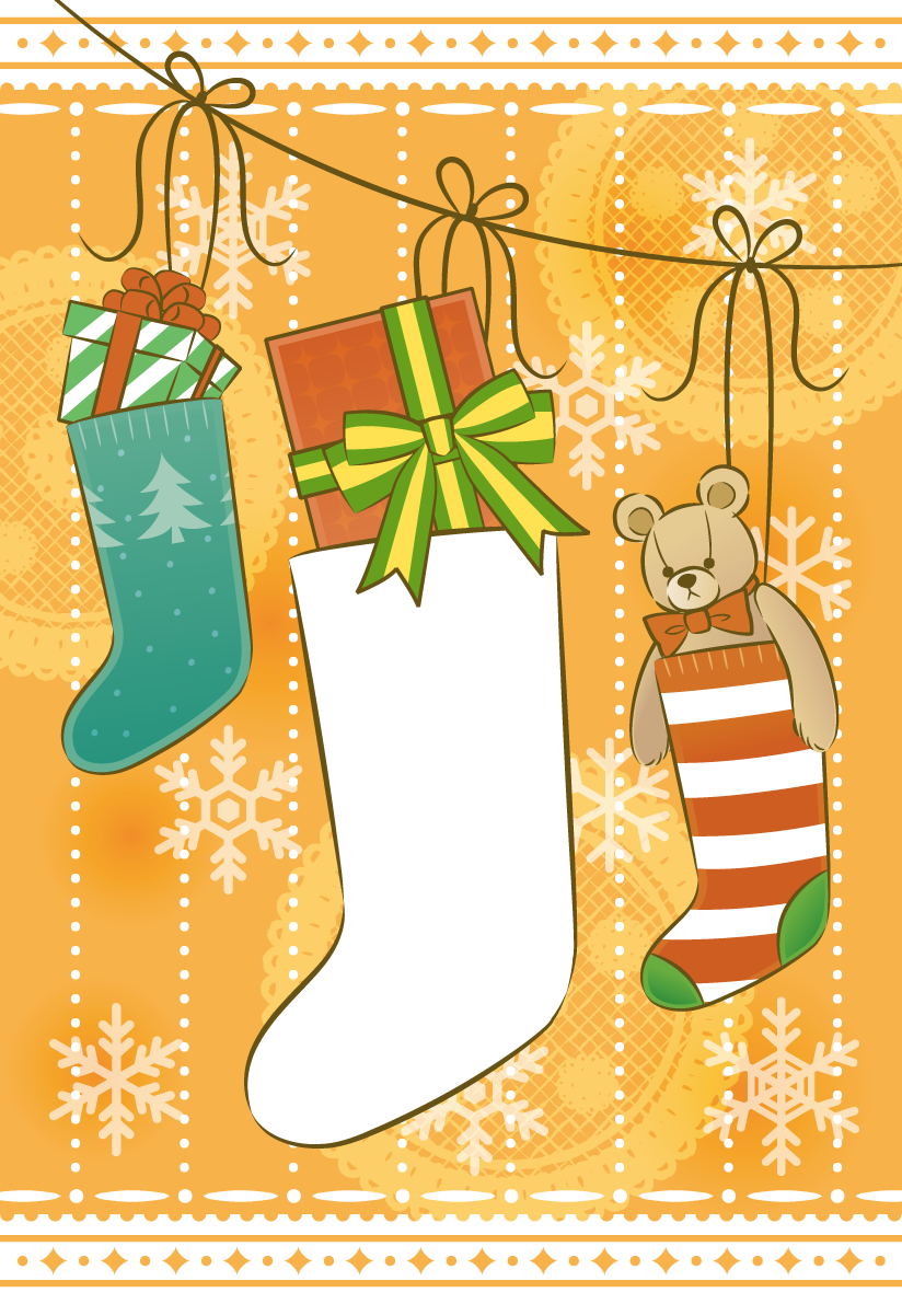 クリスマス(靴下)縦のフレームかわいい無料イラスト59288に写真・文字を入れる