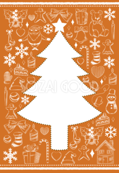 クリスマス柄(白抜きツリー)縦フレーム枠の無料イラスト59305