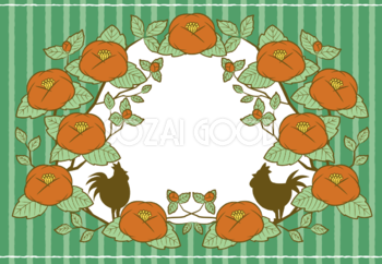 2017年賀状(椿の花と酉)お洒落な干支飾り枠フレームの無料イラスト59341