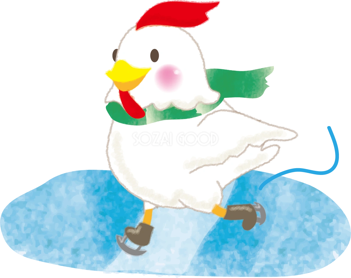 スケートを滑る酉の2017干支のかわいい無料イラスト59516