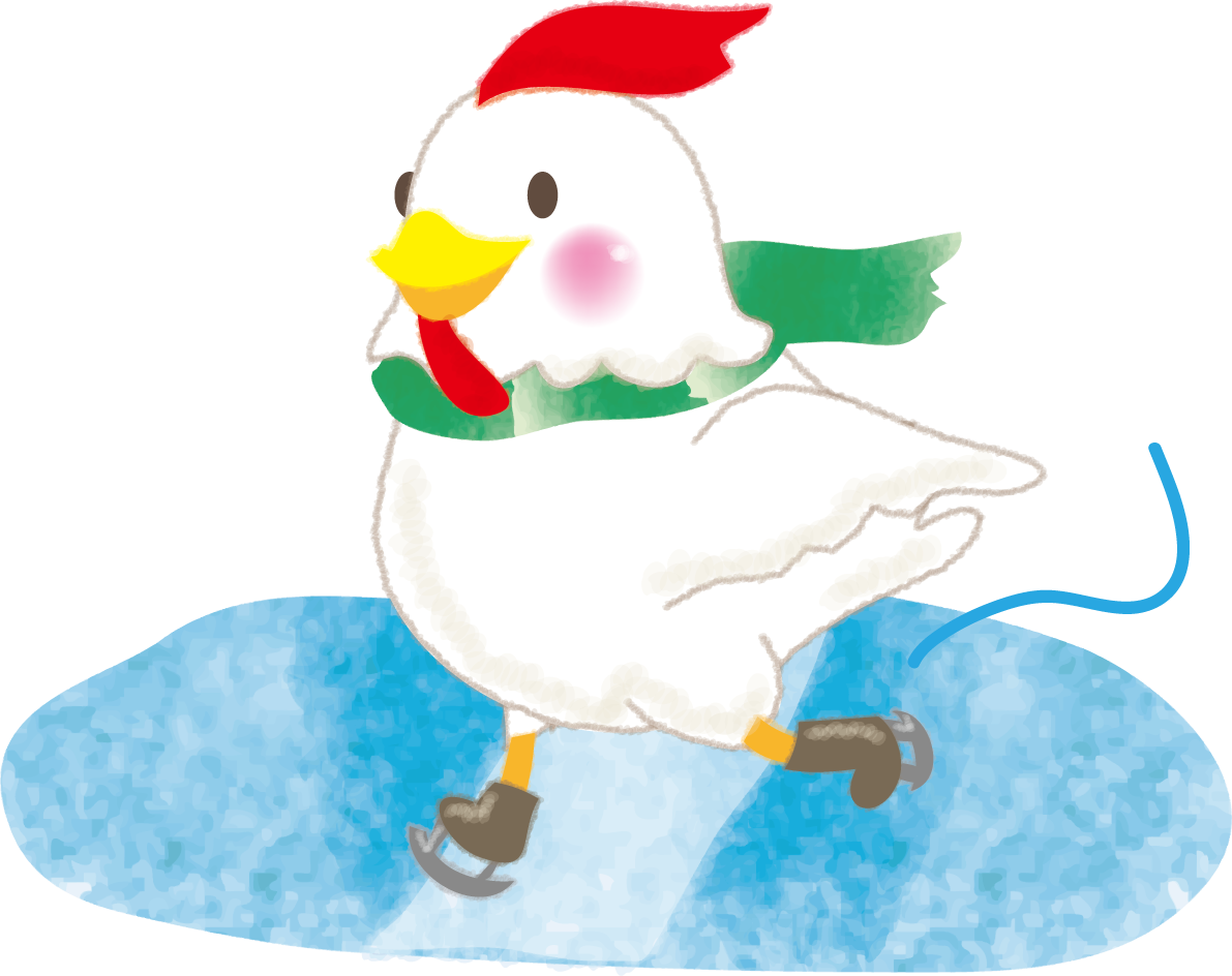 スケートを滑る酉の2017干支のかわいい無料イラスト59516に写真・文字を入れる