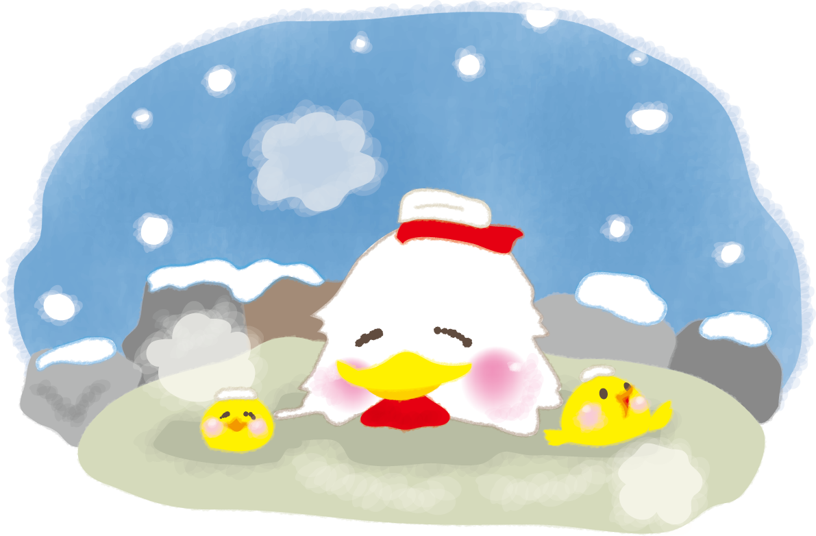 酉の無料イラスト かわいい雪景色温泉2017干支59625に写真・文字を入れる