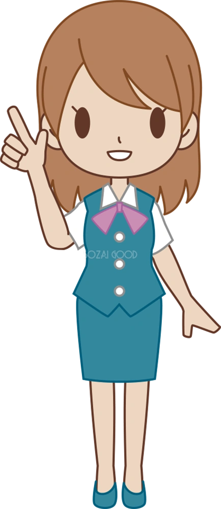 女性 OLが上を指差し ビジネスマン 無料イラスト