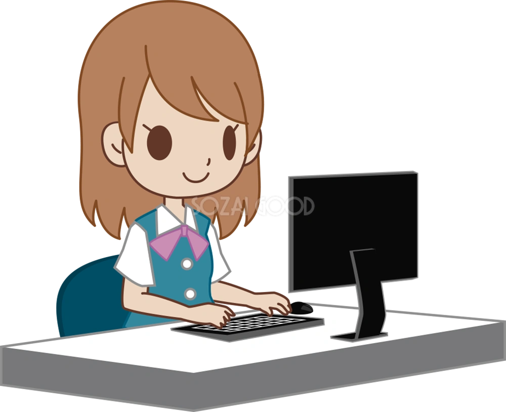 女性 OLがパソコン 仕事 ビジネスマン 無料イラスト