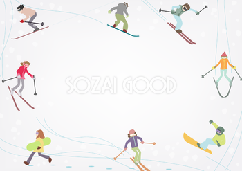 スキーヤーのフレーム冬イラスト飾り枠の無料画像59949