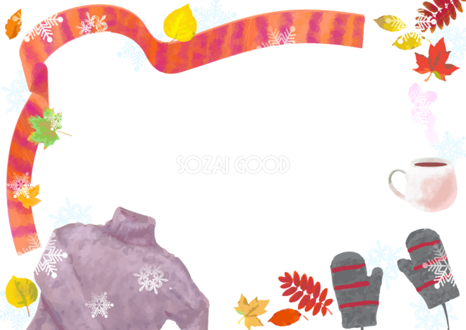 冬のマフラー 雪紅葉 もみじ フレーム枠無料イラスト 素材good