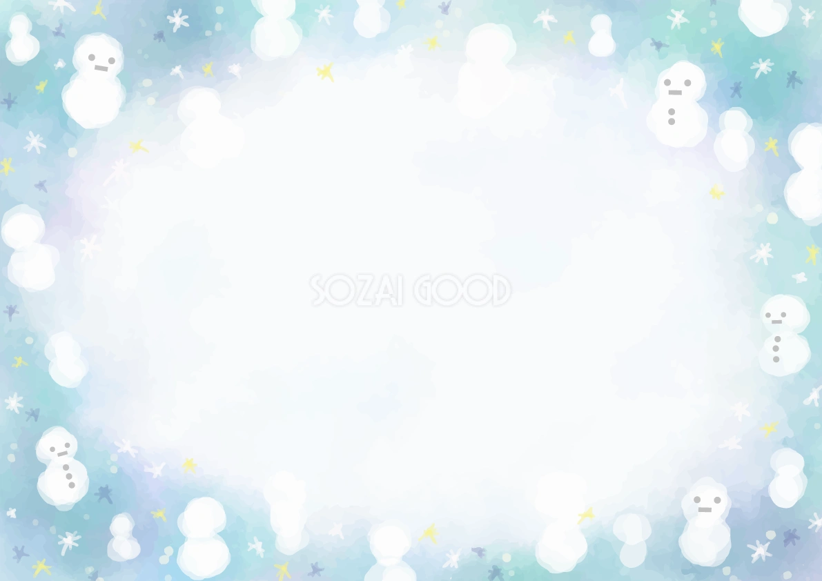 水彩風雪だるまフレーム冬イラスト飾り枠の無料画像59969